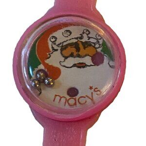 Macy's Santa face watch pink plastic Christmas giveaway  vintage Kids Unisex
